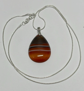 44.60ct. Orange Stripes Agate Gemstone W/ Silver .925 Necklace