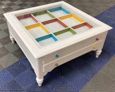White Glass-Top Square Coffee Table w/ (2) Drawers