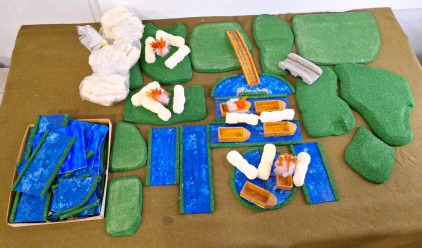Collection Of Assorted War Game Accessories, Grass Pads, Balsa Wood Waterways & More