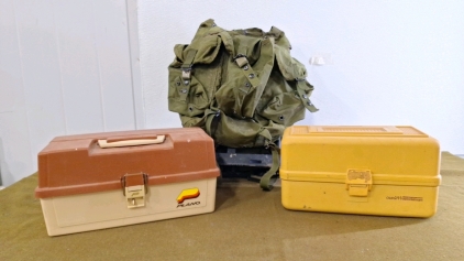 (1) Metal Frame Pack & (2) Tackle Boxes