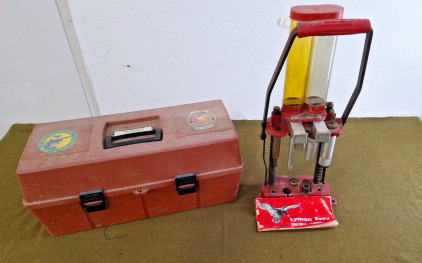 (1) Lyman Easy Shotshell Reloader W/Owners Guide & (1) Shooters Accessory Box W/ Assorted Firearm Paraphernalia