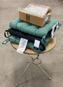 Small Patio Table, (2) Outdoor Cushions, Tealight Candles