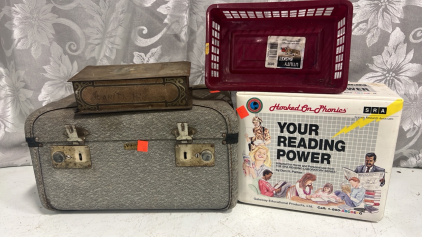 Assortment of Vintage Containers and a Vintage Board Game