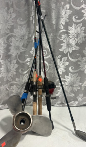 Assortment of Fishing Gear and a Golf Club