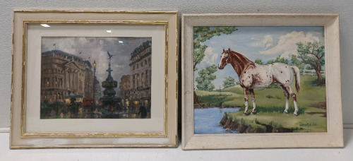 (1) 11.5"×19.5" Thomas Kinkade Oil Painting Picture (1) 23.25"×19.25" Appaloosa Horse Oil Painting Picture