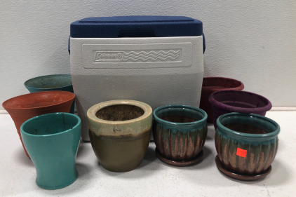 (1) Coleman Cooler (8) Flower Pots