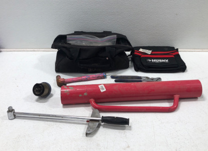 (1) Post Driver (1) Torque Wrench (2) Tool Bags & An Assortment Of Tools