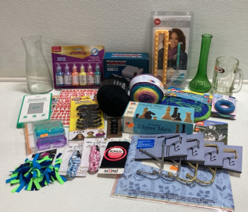 Knitting Loom and (2) Skeins of Yarn, Chess Pieces, (4) Over-the-Door Hooks, Fabric Paint, (2) Vases, Silicone Rings, and more