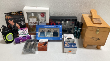(3) Men&rsquo;s Grooming and Cologne Sets, Shoe Shine Kit and Box, Sauna Vest, and more