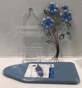 (1) Bathroom Shower Rack (1) Countertop Ironing Board (1) Floral Wall Art
