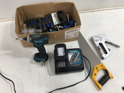 Makita XDT04 18v Drill And Charger And Box Of Misc Tools