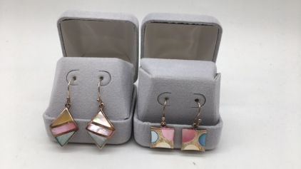 (2) .925 Stamped Shell Inlay Earrings