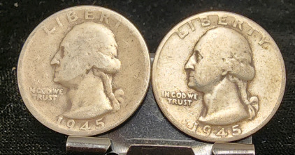 (2) 1945 90% Silver Quarters -Verified Authentic