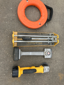 Drain Snake, Tile Cutter, Carpet Stretcher, Dewalt Cordless Angle Grinder