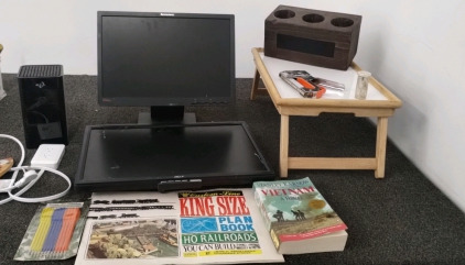 Acer And Lenovo Computer Screens, Hitron Wi-Fi Modem, Staple Gun, Arrows For Crossbow