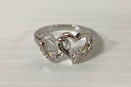 Double Heart .925 Ring With Diamond Cut Stones