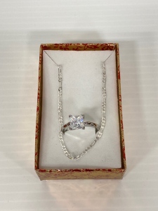 18&rdquo; .925 Necklace and Size 7 Princess Cut Ring