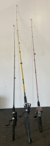 (3) Fishing Rids, Shimano R1000, Eagle Claw, Zebco