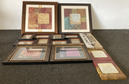 (7) Pieces Of Wall Art W/ Reasuring Quotes, (2) Pictures Frames