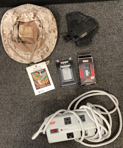 Marpat Coverfield Desert Hat, Zippo Lighter In Box, KORG CA-30 Tuner, ACE Hardware Power Strip, Sidekick Holster, & Yellowstone Patch