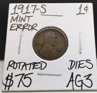 1917-S Ag3 mint error wheat penny