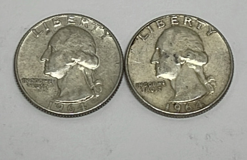 (2) Silver Washington Quarters Dated 1964