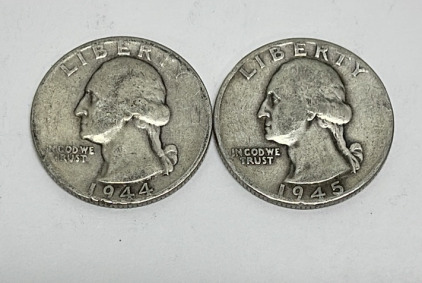 (2) Silver Washington Quarters Dated 1944 And 1945