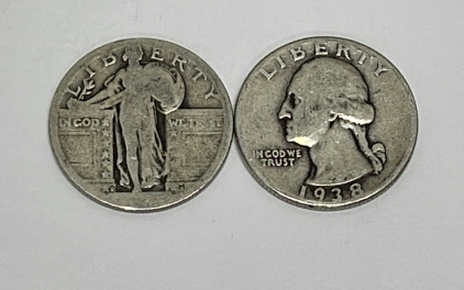 (2) Silver Washington/Walking Liberty Quarters Dated 1938 And No Date