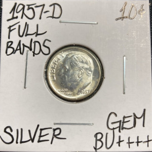 1957-D Gem BU++++ Full Bands Silver Dime