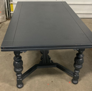 Matte Black Painted Vintage Solid Oak Dining Table - Extending