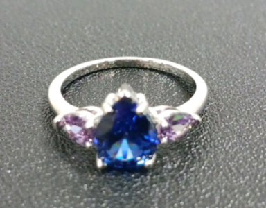 .925 Silver Blue Sapphire & Amethyst Ring Sz 9