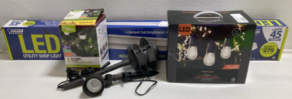 4&rsquo; LED Shop Light, (3) Assorted Path Lights, Outdoor LED Strings Lights