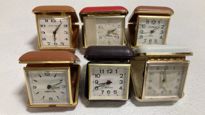 (5) Assorted Vintage Folding Desk Clocks