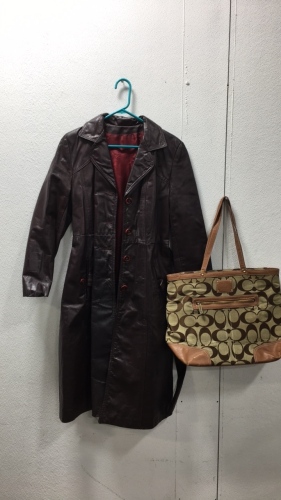 Womens Long Leather Coat And Purse