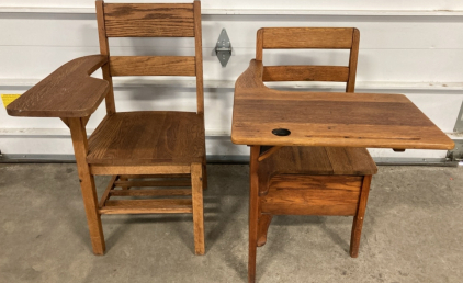 (2) Antique Oak School Desks