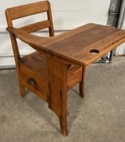 (2) Antique Oak School Desks - 3