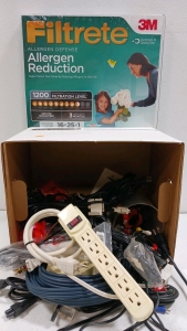 (2) 3M Filter 16&times;25&times;1 (1) Box of Assorted Cords & Wires