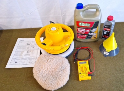 (1) Chicago Electric Buffer, (1) CenTech Multi-Meter & (1l Gallon O'Reilly Universal Antifreeze/Coolant 50/50 Premix
