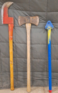 (1) Double Bit Axe, (1) Brush/ Hook Axe & (1) Rebar Bender