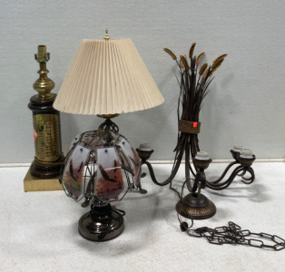 Assortment Of Lamps & Sheaf Of Wheat 5 Light Chandelier