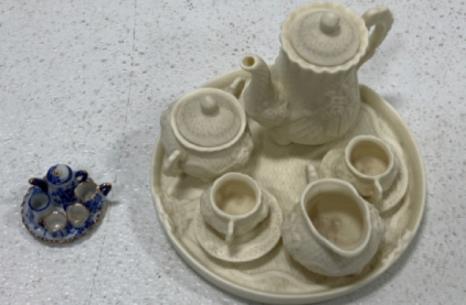 (1) Chinese Porcelain Miniature replica set (1) Vintage Miniature Ceramic Tea Set