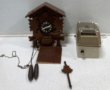 (1) Vintage Black Forest Wood Cuckoo Clock (1) Oster Ice Crusher