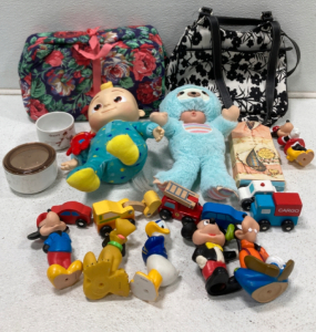 An Assortment Of Children Toys (2) Hand Bags & More