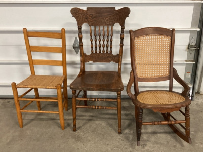 (3) Antique Chair and (1) Antique Rocking Chair