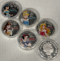 (6) Disney Silver Plated New Zealand Queen Elizabeth II Collector Coins