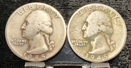 (2) 1945 90% Silver Quarters -Verified Authentic