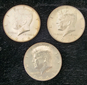 (3) 1964 Kennedy Half Dollars, 90% Silver