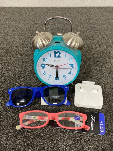 Headphones, Alarm Clock and (2) Pairs Of Glasses