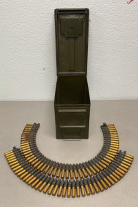 (100) Rounds Of 30-06 Special Purpose Belt Drive Training Rounds And One Metal Ammunition Box