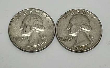 (2) Silver Washington Quarters Dated 1964